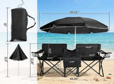 XL Double Folding Fishing Chair with Umbrella, Cooler Bag, Cup Holders - Heavy Duty 480 lbs 91120849