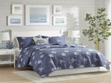 4 Piece Cotton Reversible Embroidered Quilt Set with Throw Pillow Navy Full/Queen B03595792