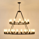 48 Inch Black Extra Large Wagon Wheel Chandelier, 2 Tier 36-Lights Farmhouse Industrial W1592P264827