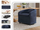 059-Set of 1 Chenille Fabric Dining Armchair With Back Cushion and Universal Wheels,Blue W527P242556