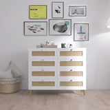 White Color 8 Drawers Chest of Drawers with Rattan Drawer Face Golden Legs and Handles W2139142764