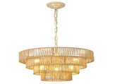 64.97" Tiered Glass Chandelier, 6-Light B12 Socket Pendant Light, Gold Metal Frame, Adjustable W6558P574496