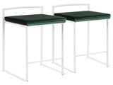 Fuji Contemporary Stackable Counter Stool in White with Green Velvet Cushion by LumiSource - Set of B202P222386