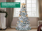 6 FT Snow Flocked Pre-lit Artificial Pop Up Christmas Tree with 100 Warm Lights and Golden Ornaments 77360414
