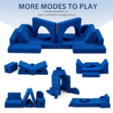 14-Piece Modular Kids Sofa All-Sponge Construction Blue Corduroy Free Combination Design 62886901