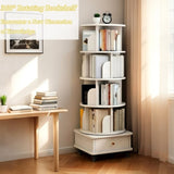 5 Tier Rotating Bookshelf, 360&deg Display Round Spinning Bookshelf with Wheels and Drawer, W3204P309488