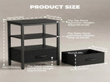 Bedside Table Charging Station Nightstand with USB/C Ports, Adjustable Drawers, 3-Tier Storage Shelf 50066744
