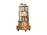5 Tier Rotating Bookshelf, 360&deg Display Round Spinning Bookshelf with Wheels,-Saving, Small 82303381