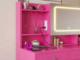 Barbie pink particle board, tempered glass top, linen-finished triamcinol finish, 5-drawer dressing 95995361