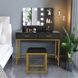 ZNTS FCH Large Vanity Set with 10 LED Bulbs, Makeup Table with Cushioned Stool, 3 Storage Shelves 2 16283286