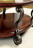 ZNTS Traditional Style Brown Cherry 1pc COFFEE TABLE Open Bottom Shelf Ornate Design Glass Top Living B011P203063