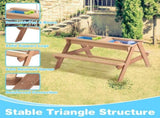 3-in-1 Kids Outdoor Wooden Picnic Table With Umbrella, Convertible Sand & Wate, Gray ASTM & CPSIA 13677704