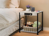 Adult 2 Tier Nightstands End Tables with Charging Station and Storage Basket Set of 2, White 32208951