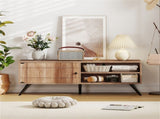 Oak Mid-Century Modern TV Stand for 55-Inch TVs, 210 lbs Capacity Entertainment Center with Storage 43790343