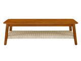 47.25" Mid-Century Coffee Table with Woven Shelf, Boho Rattan Coffee Table with Storage, Farmhouse W1801P195652