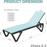 Outdoor Lounge Chair, 2 Pieces Aluminum Plastic Patio Chaise Lounge with 5 Position Adjustable W1859P225539