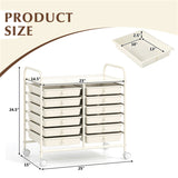 12-Drawer Rolling Storage Cart - 2-Row 10-Storey, Multicolor Drawers, 4 Wheels , White 38074436