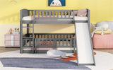 ZNTS Bunk Bed with Slide,Full Over Full Low Bunk Bed with Fence and Ladder for Toddler Kids Teens Gray 86635158