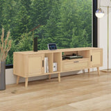 ZNTS Rattan TV Stand with 2 Cabinets & 2 Open Shelves, Rattan-inspired Media Console Table for TVs up to WF324250AAP