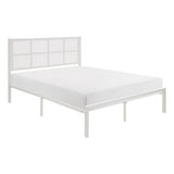 1pc Eastern King Platform Bed, Metal Frame White Finish Faux Cane Panel Headboard Casual Coastal B011P214038