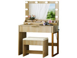 Dressing Table Set with 1 Drawer 3 Storage Compartments and 8 Tri-Color Light Bulbs Grille-Finished 31744356