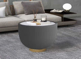 Modern Round Sintered stone Pattern Tabletop Leather Edge Sofa End Table with Metal Base,Luxurious W3081P309606