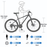 ZNTS Mountain Bike for Men and Women 26 inch 24 Speed Suspension Fork KENDA Tires W1019P187576