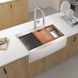 33x22x10"Farmhouse Apron Single Bowl Stainless Steel Kitchen Sink with Workstation W2898P228904