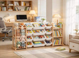 3-in-1 Wooden Toy Organizer with Stuffed Animal Storage, Bookshelf & 12 Bins, Multi-Function Storage 09264290