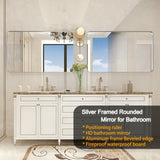 30x20inch Glossy Brushed Silver Rounded Corner Rectangle Bathroom Mirror For Wall Metal Frame Deep W2091126978