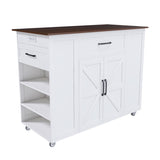 46" Kitchen Island on Wheels with Storage & Power Outlet - Movable Rustic Breakfast Bar Table, Wood W2700P300559