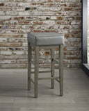 Transitional Gray Faux Leather Seat 29-inch Pub Height Stools Set of 2, Antique Gray Finish Solid B011P232131