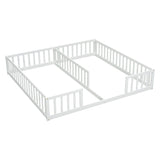 Double Twin Floor Bed with Fence, Guardrails, without door, White W504P143286