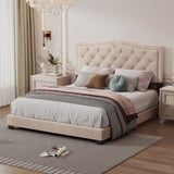Queen Size Upholstered Bed Frame with Rivet Design, Modern Velvet Platform Bed with Tufted 90764002