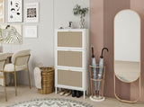 Rattan 3 Door Shoe Rack, Freestanding Modern Shoe Storage Cabinet, for Entryway W688P211259