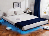 Black Queen Size Floating Platform Metal Bed Frame - 14 Inch Height, Built-in LED Strip Light & 74755139