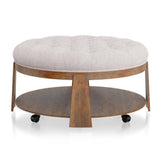 Wire-brushed Finish Natural Tone / Beige 1pc Ottoman Transitional Style Deep Button Linen Like B011P184961