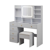 Pitted Particleboard With Triamine Coating, Tempered Glass Table Top, 5 Drawers, With Shelves, With 56813824