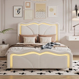 Twin Size Upholstered Platform Bed with Curve Shaped and Height-adjustbale Headboard,LED Light WF323748AAK