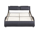 ZNTS Full Size Upholstered Faux Leather Platform Bed with LED Light Bed Frame with Slatted - Black 02525639