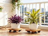 Set of 4 Natural Finish Wooden Plant Pot Mover, Portable Round Plant Stand with 4 Wheels, Sturdy 52654178