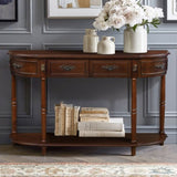 Retro Curved Wood Console Table, 52 inch Circular Half Moon Sofa Table with Open Shelf and 2 W1202P248850