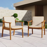Outdoor Dining Chairs Set of 2, Teak Color Acacia Wood Frame, Brown PE Wicker, Beige Waterproof N779P280043B