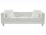 Beige, Three-seater Sofa, Velvet Crystal Buckle Upholstery Sofa, Crystal Feet, Removable Cushion, 09555906