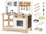 Kids Wooden Play Kitchen with 13 Accessories, Pretend Cooking Set with Chalkboard for 3, White 68389414