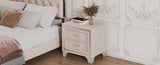 Mid Century Vintage Nightstand with Metal Legs for Bedroom, Velvet Bedside Table with 2 Drawers, N733P183659A