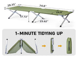 Single Folding Camping Cot for Adults, 74 x 28 x 18 in, Aluminum Frame, Oxford Fabric, Carry Bag, 36954341
