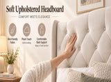 King Size Upholstered Platform Bed Frame with Velvet Tufted Headboard, Heavy Duty Metal Slats W636P557212