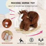 Kids Ride-On Rocking Horse Toy with Lullaby Song,Horse Rocking Toy with Hand Puppets and Safety Belt 08256957