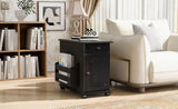 U-Can Vintage End Table Flip Top Side Table with USB Ports, One Multifunctional Drawer with cup N724P293133P